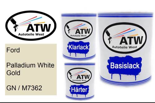 Ford, Palladium White Gold, GN / M7362: 1L Lackdose + 1L Klarlack + 500ml Härter - Set, von ATW Autoteile West.